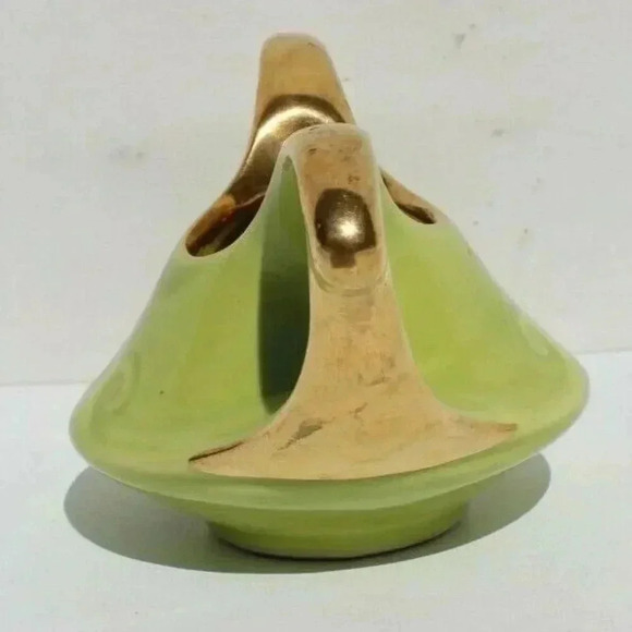 Vintage MCM Pearl China Co Green Sugar Bowl Dish 22KT Gold Trim (Tea Time) - Picture 2 of 6